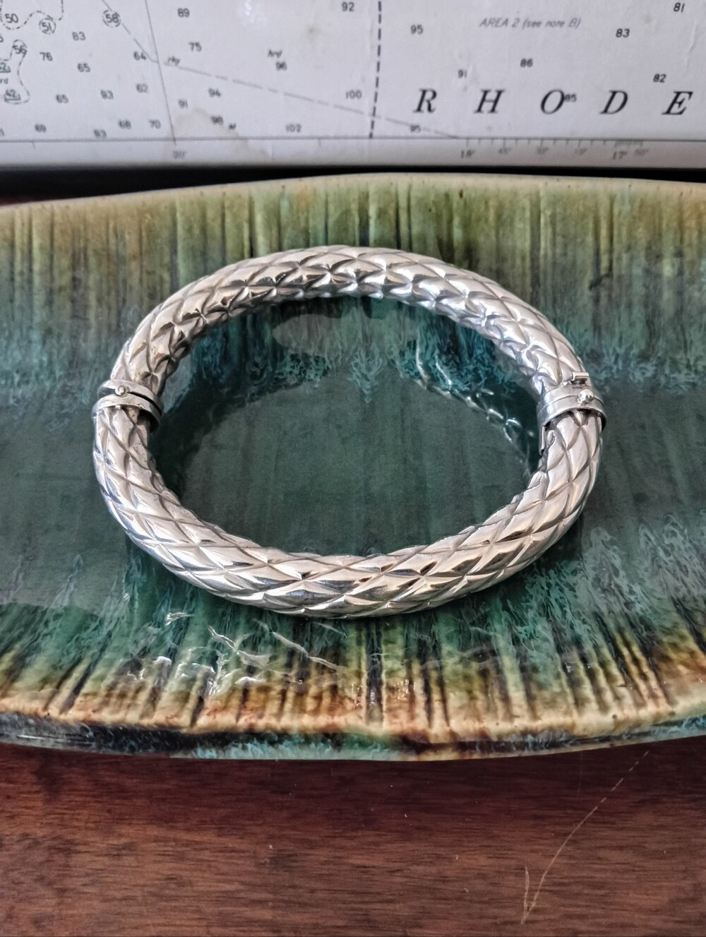 925 Sterling Silver Hollow Bangle Bracelet Vintage - Women Jewelry